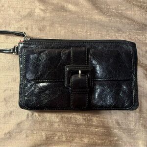 Hobo International Buckle Envelope Wristlet Clutch black leather